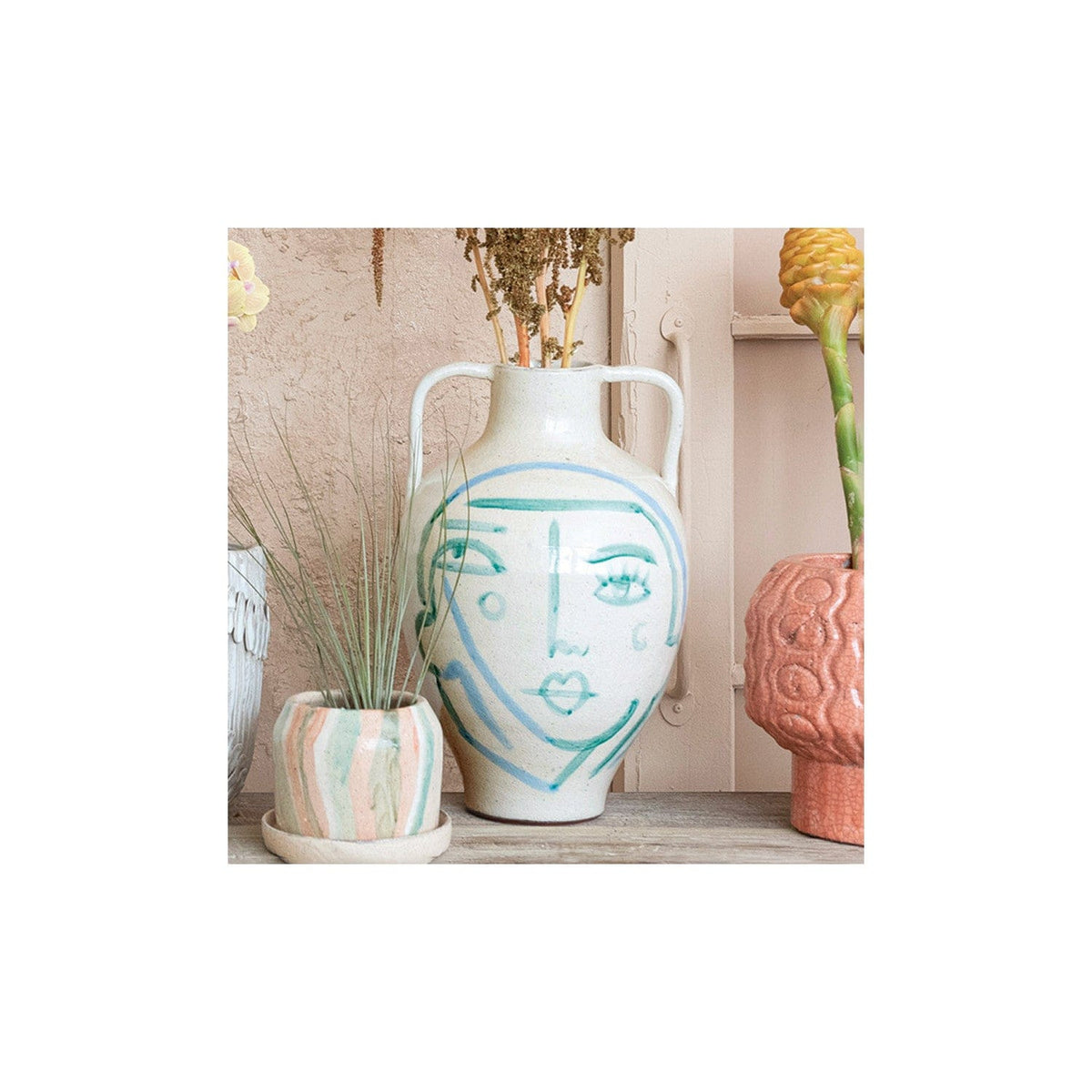 Creative Co-op Hand-Painted Terracotta Urn with Abstract Face (Each One Will Vary) - Little Miss Muffin Children & Home