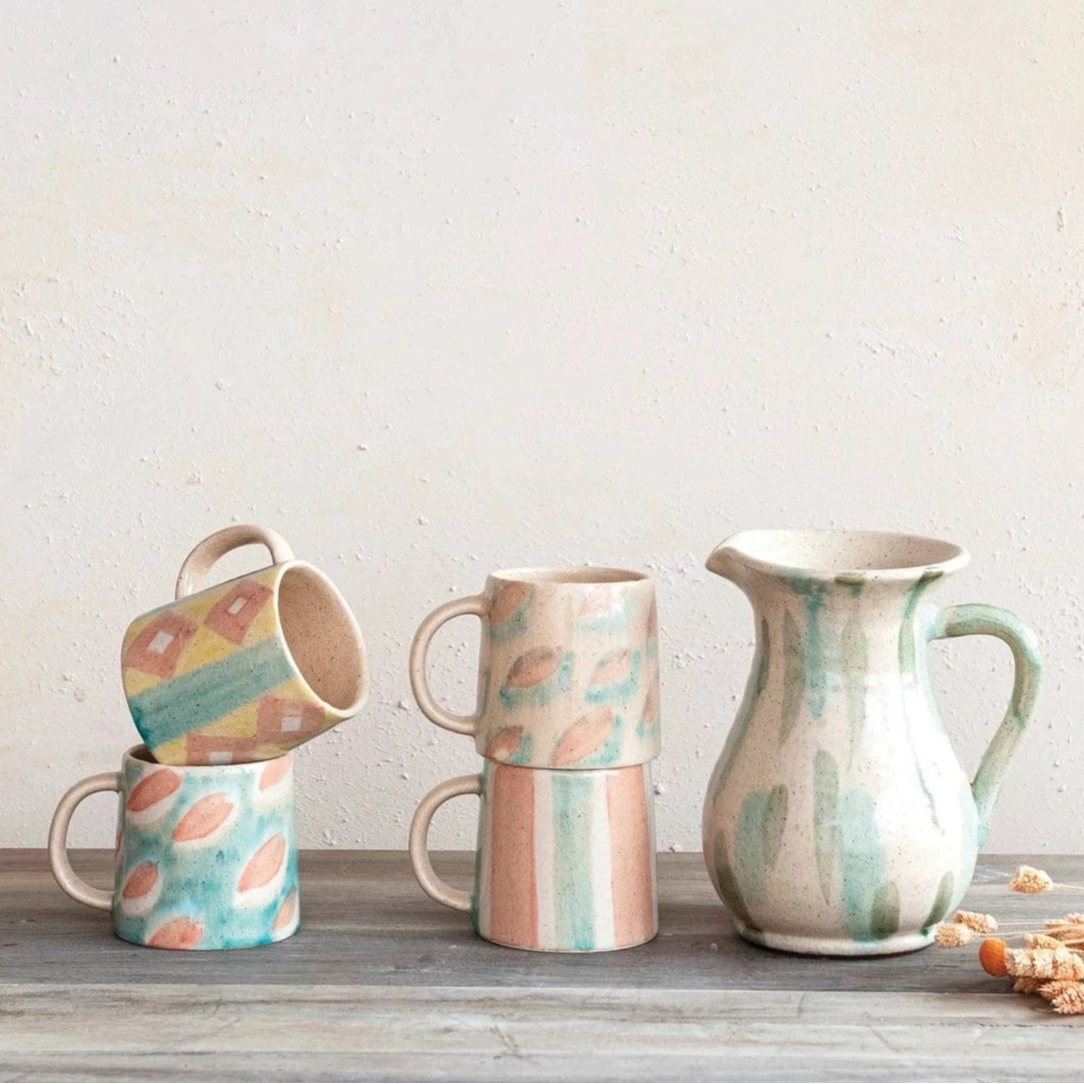 Creative Co-op 72 oz. Hand-Painted Terra-cotta Pitcher (Each One Will Vary) - Little Miss Muffin Children & Home