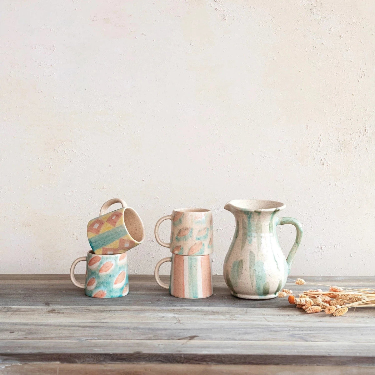 Creative Co-op 24 oz. Hand-Painted Terra-cotta Mug, 4 Styles Available (Each One Will Vary) - Little Miss Muffin Children & Home