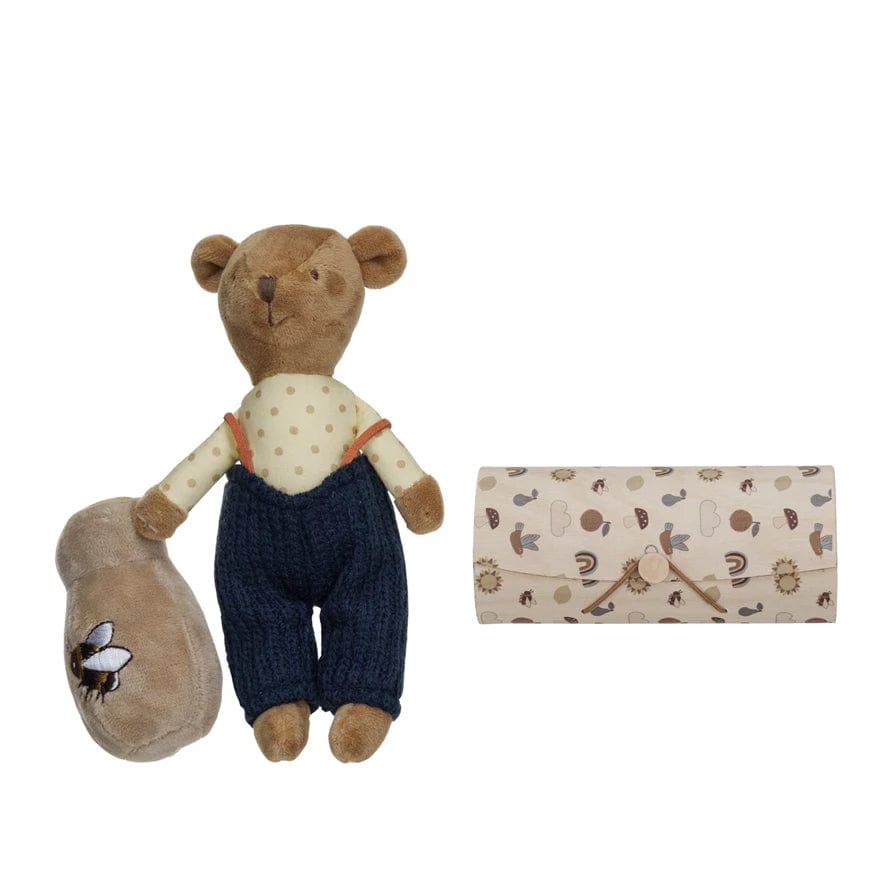 Creative Co-op Creative Co-op Plush Bear in Overalls with Honey Pot in Printed Wood Gift Box - Little Miss Muffin Children & Home