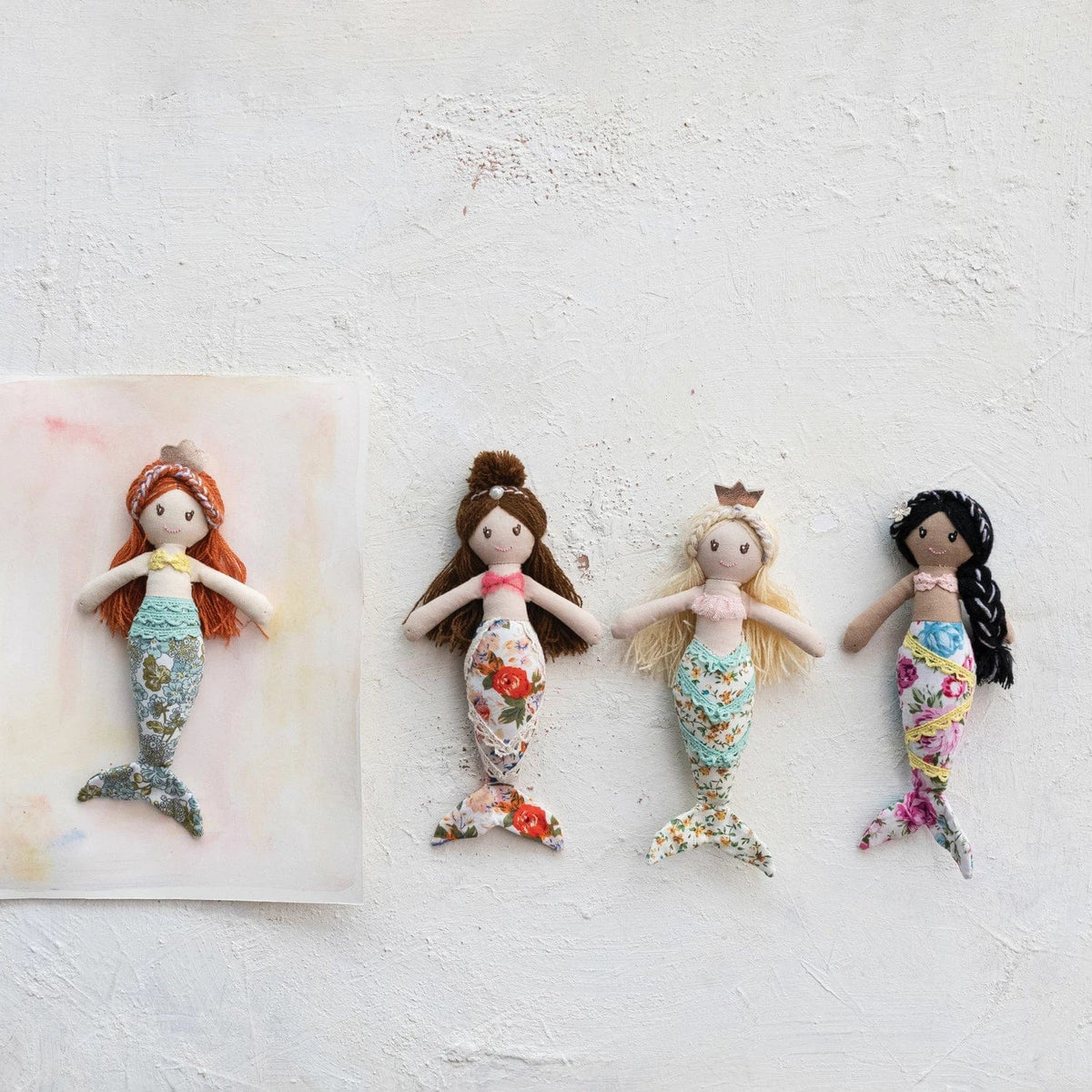 Creative Co-Op Creative Co-op Fabric Mermaid Doll with Floral Pattern Tail - Little Miss Muffin Children & Home