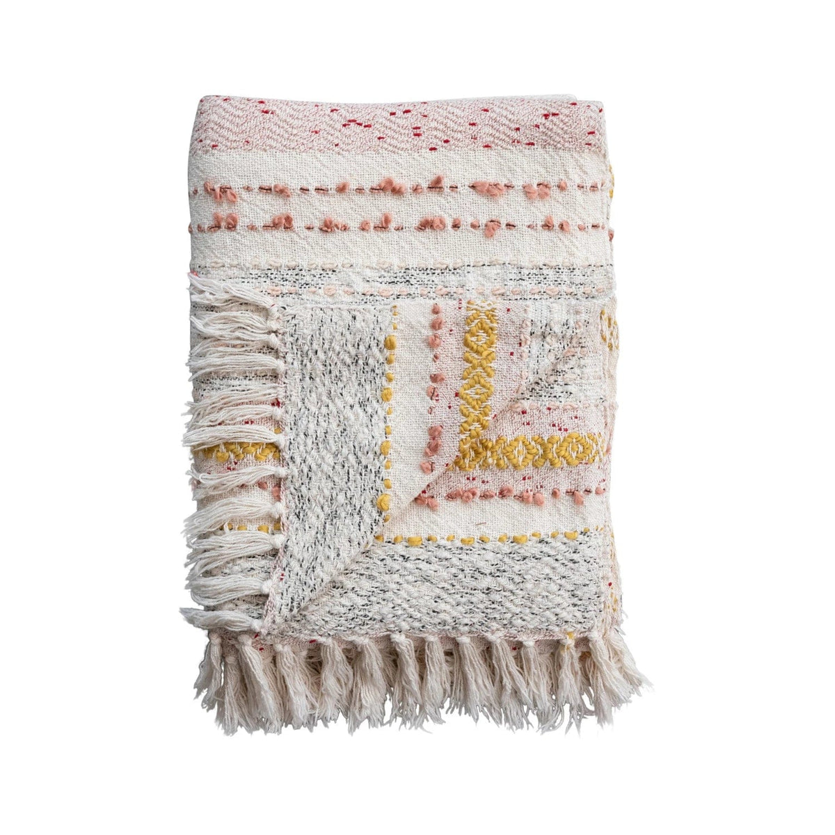 Creative Co-op Creative Co-op 60"Lx50"W Woven Cotton Blend Throw with Stripes, Embroidery & Fringe, Multicolor - Little Miss Muffin Children & Home