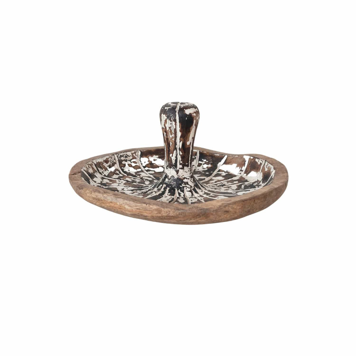 Decorative Carved Mango Wood Mushroom Shaped Tray with Stem