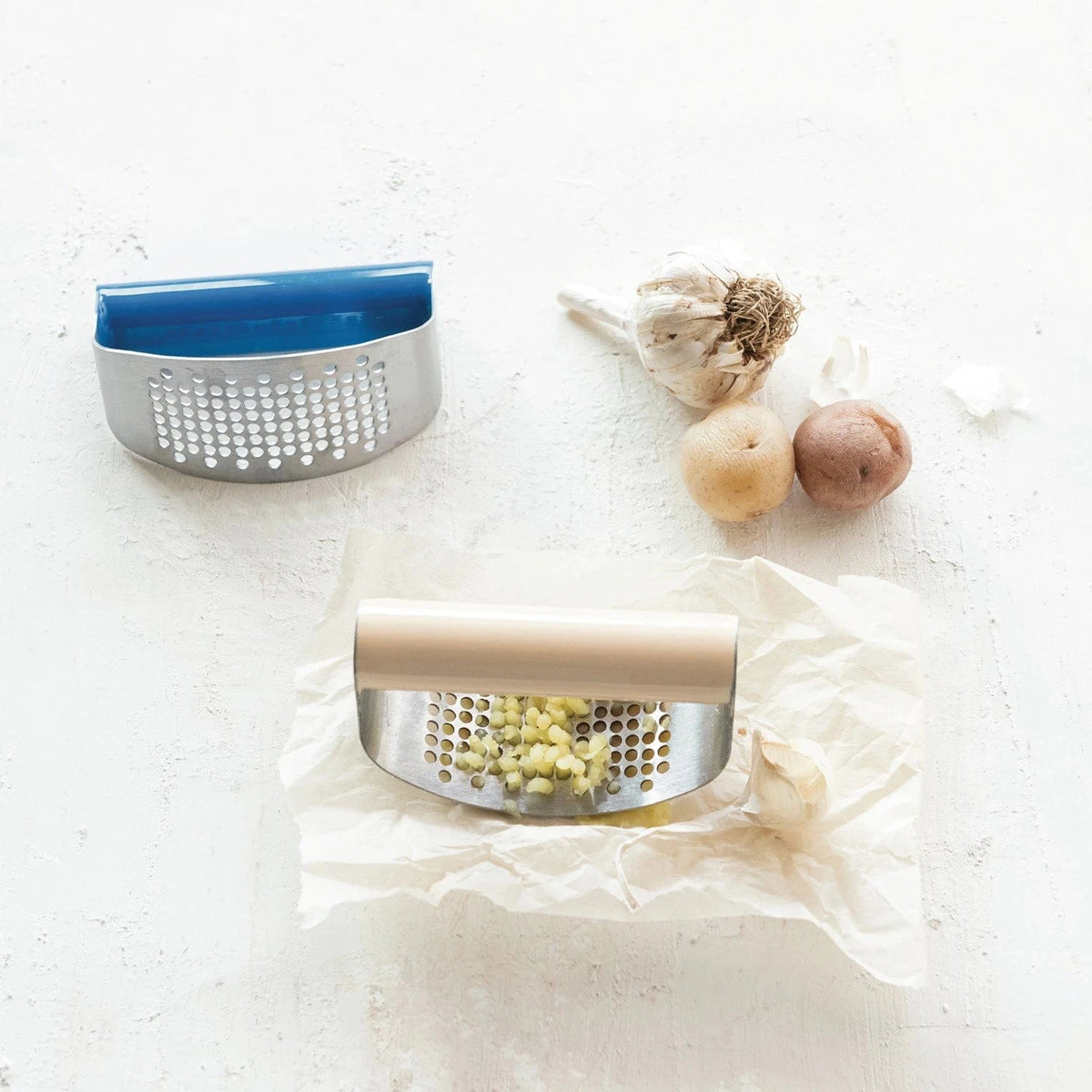 Creative Co-op Stainless Steel Garlic Press with Enameled Handle, 2 Colors - Little Miss Muffin Children & Home