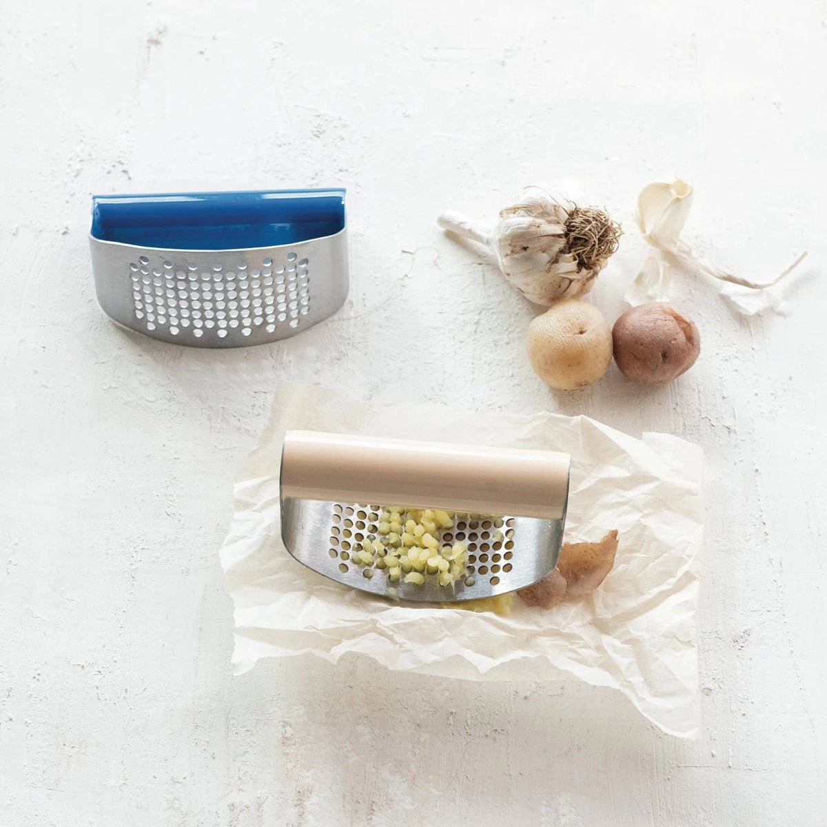 Creative Co-op Stainless Steel Garlic Press with Enameled Handle, 2 Colors - Little Miss Muffin Children & Home