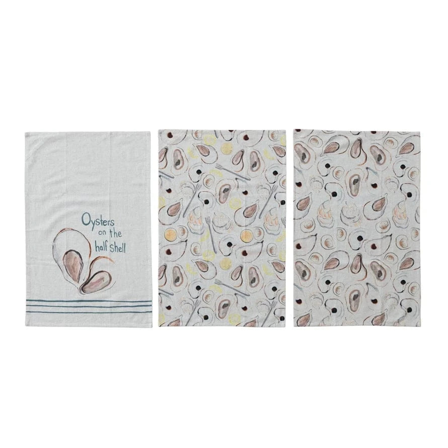 Creative Co-op Cotton & Linen Printed Tea Towel with Oysters Pattern/Saying, 3 Styles - Little Miss Muffin Children & Home