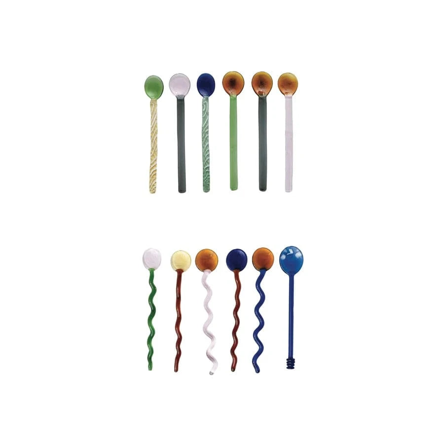Creative Co-op Set of 6 Handmade Glass Spoons in Kraft Box, 2 Styles Available - Little Miss Muffin Children & Home