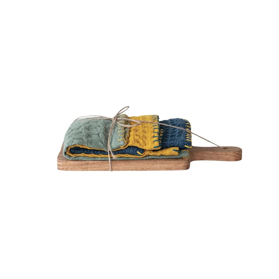 Creative Co-op Creative Co-op Cotton Waffle Weave Dish Cloths with Cheese/Cutting Board, 4PC Set - Little Miss Muffin Children & Home