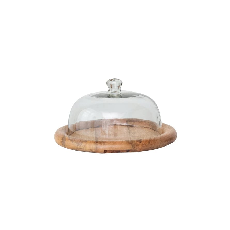 Creative Co-op Creative Co-op 16" Round x 8"H Glass Cloche with Natural Mango Wood Base - Little Miss Muffin Children & Home
