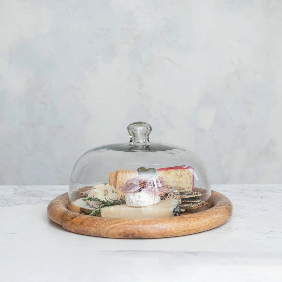 Creative Co-op Creative Co-op 16" Round x 8"H Glass Cloche with Natural Mango Wood Base - Little Miss Muffin Children & Home