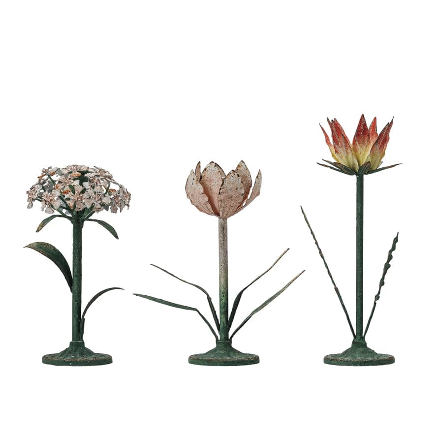 Creative Co-op Creative Co-op Painted Metal Vintage Reproduction Toleware Flower Shaped Taper Holder, Distressed Finish, 3 Styles Available - Little Miss Muffin Children & Home