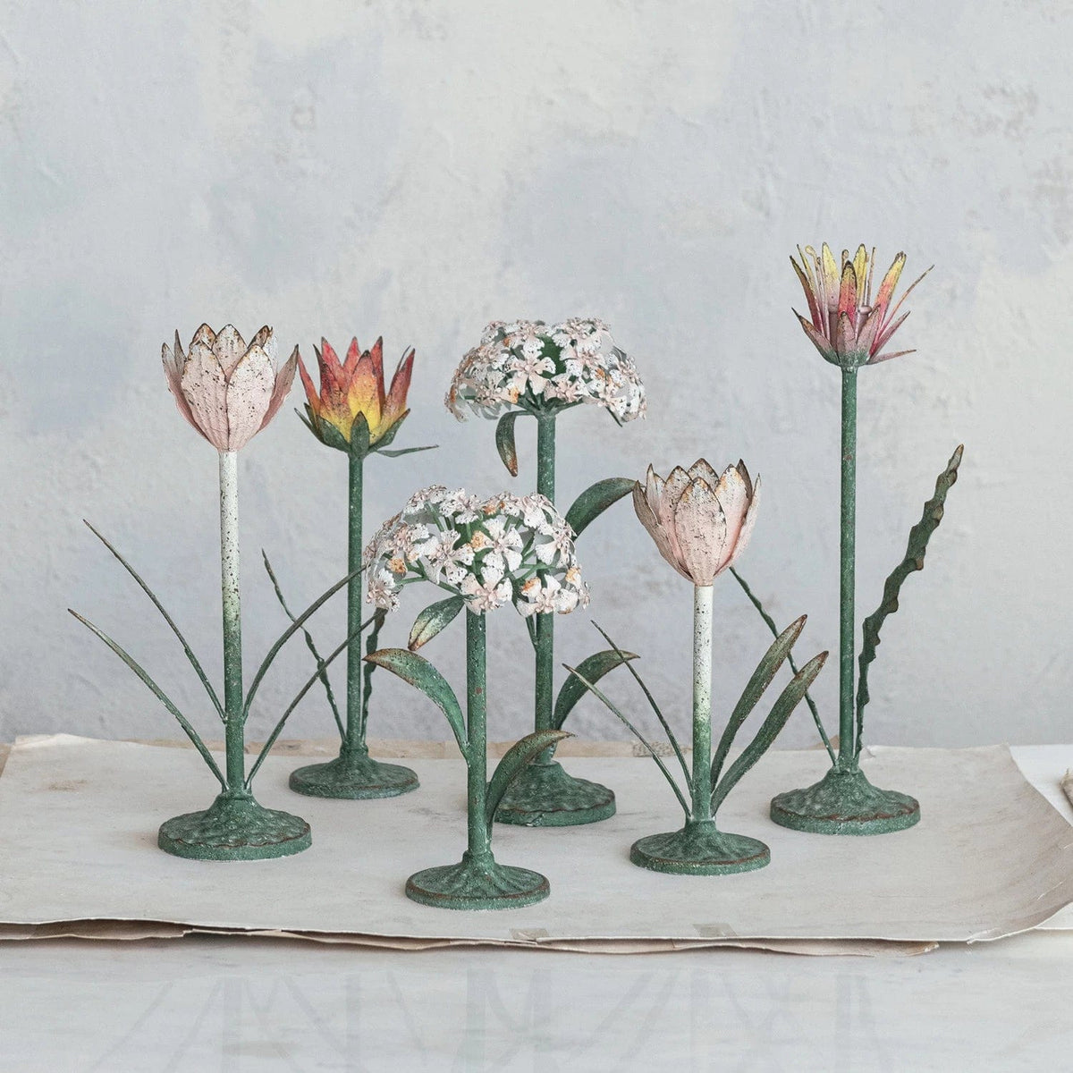 Creative Co-op Creative Co-op Painted Metal Vintage Reproduction Toleware Flower Shaped Taper Holder, Distressed Finish, 3 Styles Available - Little Miss Muffin Children & Home