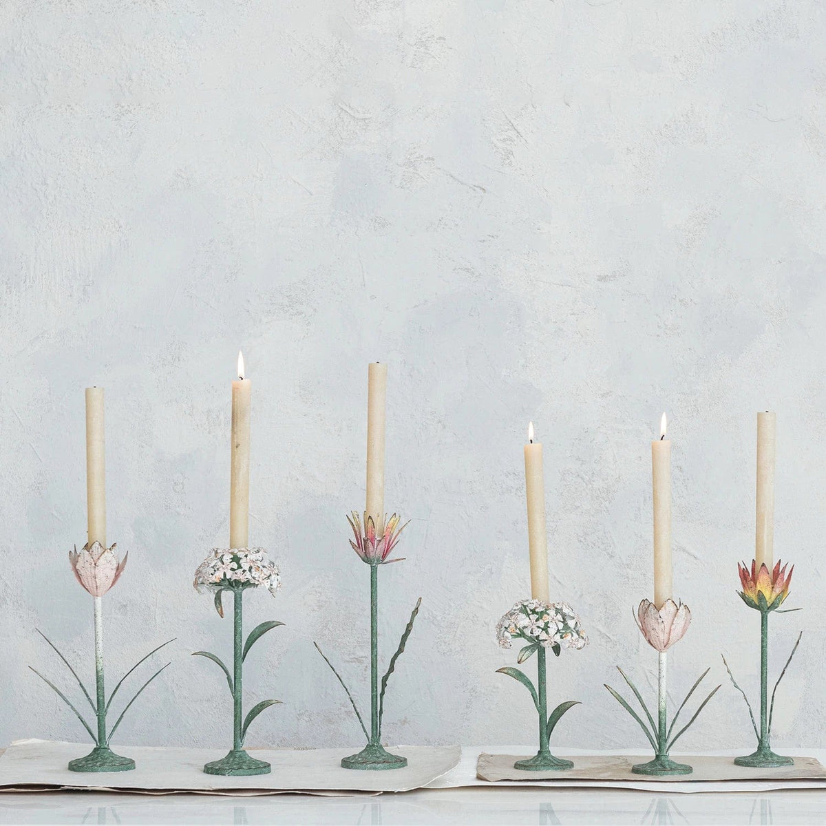 Creative Co-op Creative Co-op Painted Metal Vintage Reproduction Toleware Flower Shaped Taper Holder, Distressed Finish, 3 Styles Available - Little Miss Muffin Children & Home