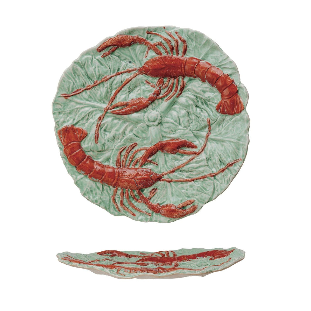Creative Co-op Hand-Painted Embossed Vintage Reproduction Plate with Lobsters (Each One Will Vary) - Little Miss Muffin Children & Home