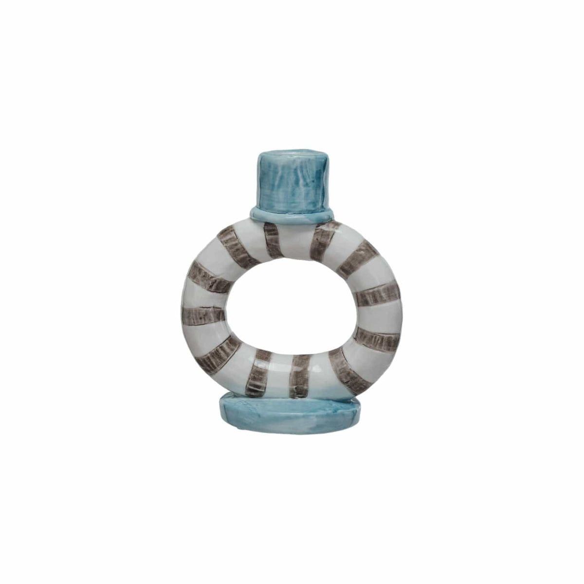 Creative Co-op Hand-Painted Stoneware Ring Taper Holder with Stripes (Each One Will Vary) - Little Miss Muffin Children & Home