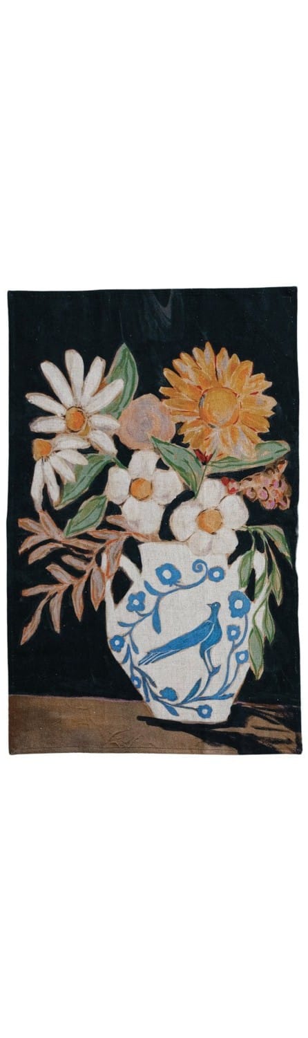 Creative Co-op Cotton & Linen Printed Tea Towel with Flowers in Vase, 3 Available Styles - Little Miss Muffin Children & Home