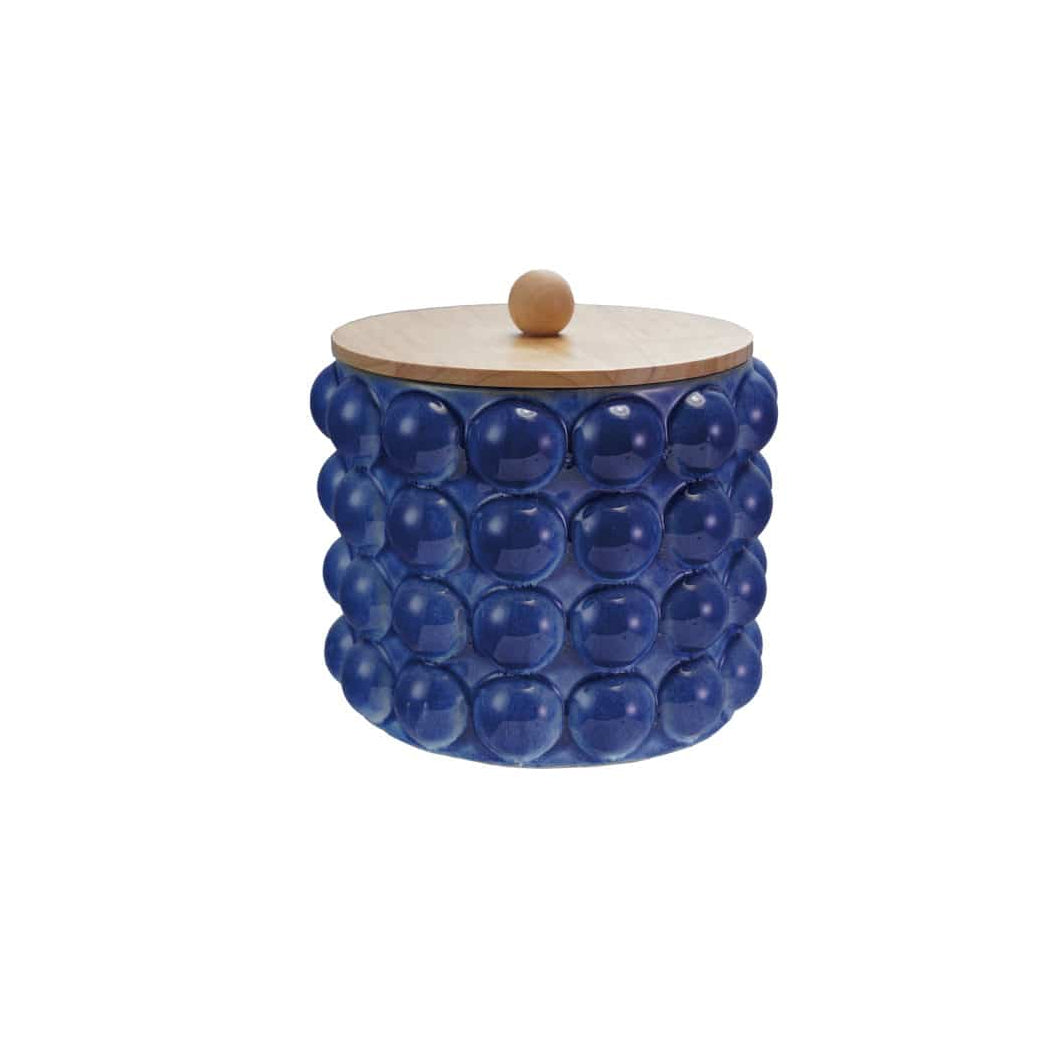 Stoneware Canister with Raised Dots & Wood Lid (Each Will Vary)