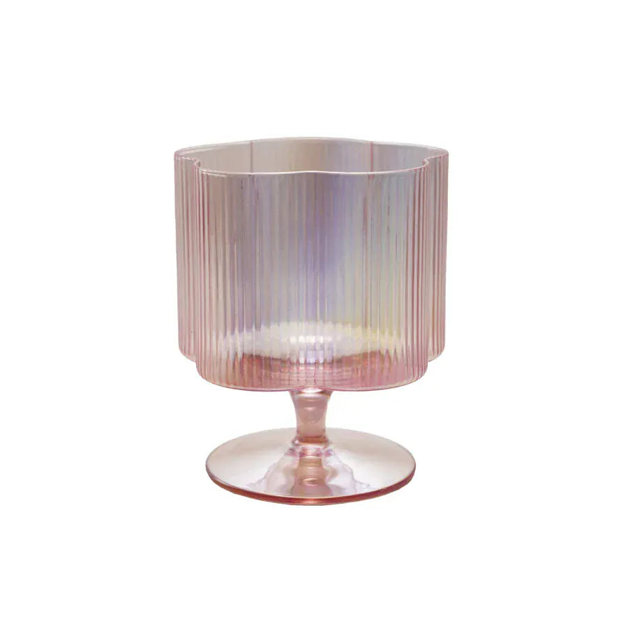 Hand-Blown Pleated Flower Shaped 12oz Stemmed Wine Glass