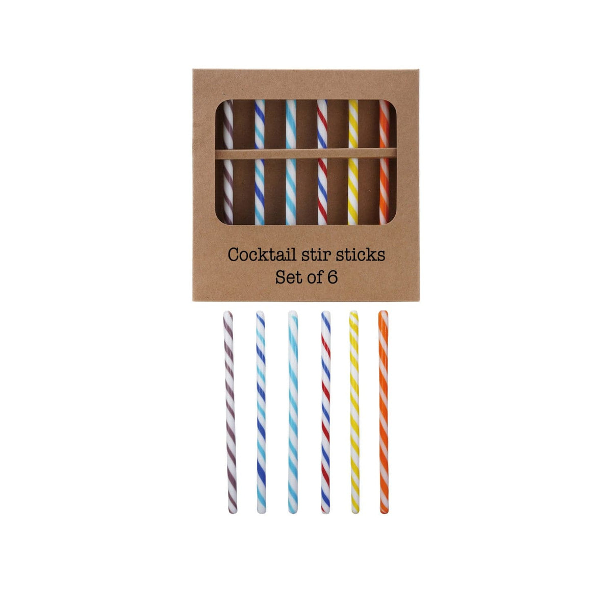 Creative Co-op Hand-Blown Glass Cocktail Stir Sticks with Stripes, Boxed Set of 6 - Little Miss Muffin Children & Home