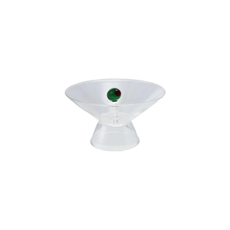 Creative Co-op Footed Glass Bowl with Hand-Blown Green & Red Olive Inside, 10 oz. - Little Miss Muffin Children & Home