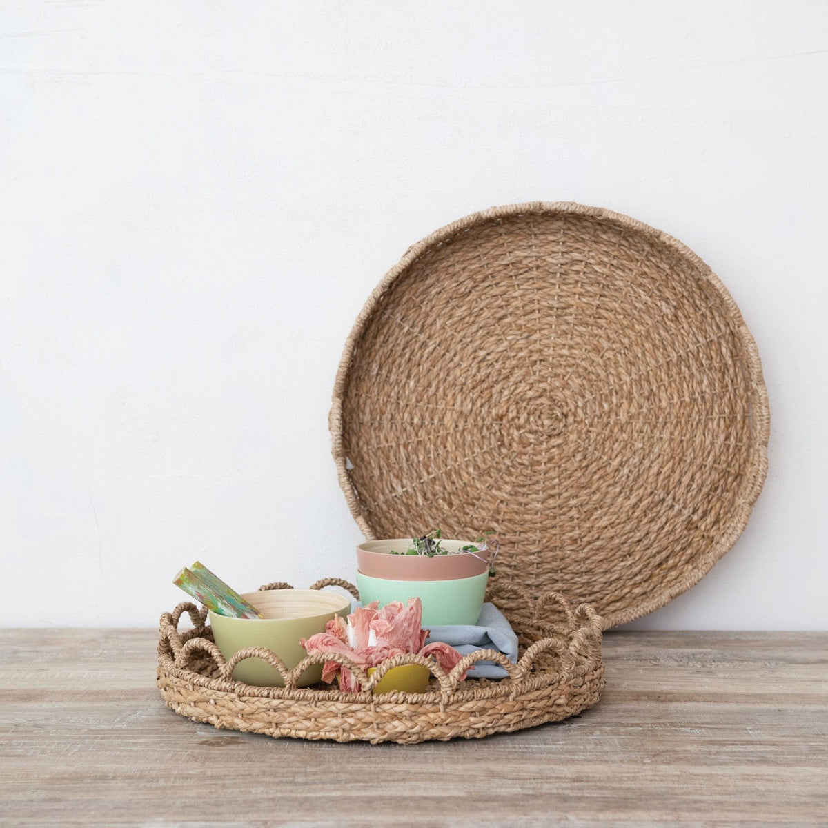 Creative Co-op Decorative Seagrass Tray with Scalloped Edges, 2 Available Sizes - Little Miss Muffin Children & Home