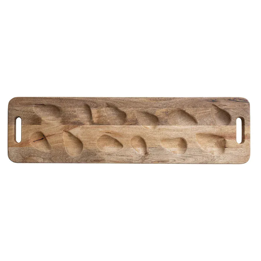 Natural Mango Wood Oyster Serving Board with Handles