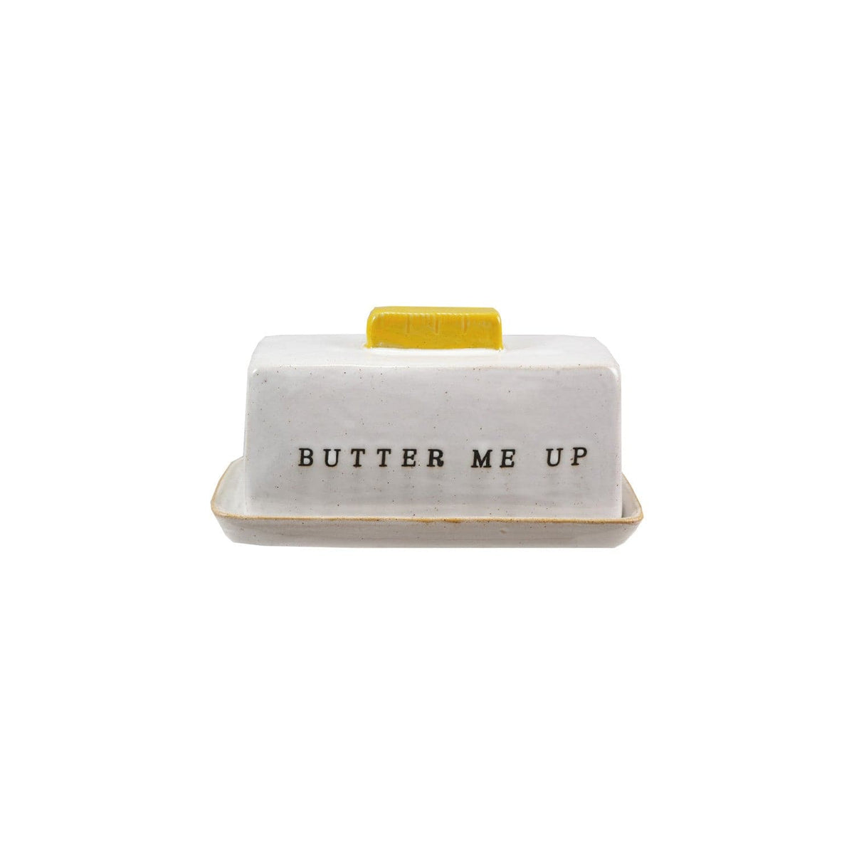 Creative Co-op Reactive Glaze Stoneware Butter Dish w/ Debossed "Butter Me Up" (Each One Will Vary) - Little Miss Muffin Children & Home