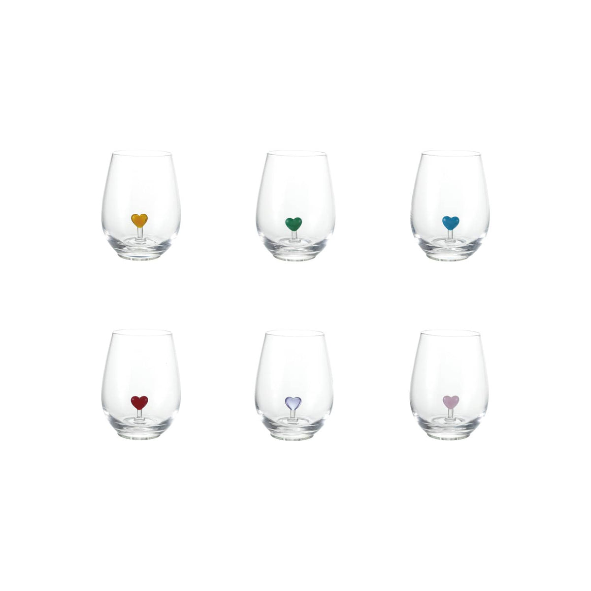 Creative Co-op Stemless Wine Glass 18oz with Hand-Blown Heart Inside, 6 Colors Available - Little Miss Muffin Children & Home