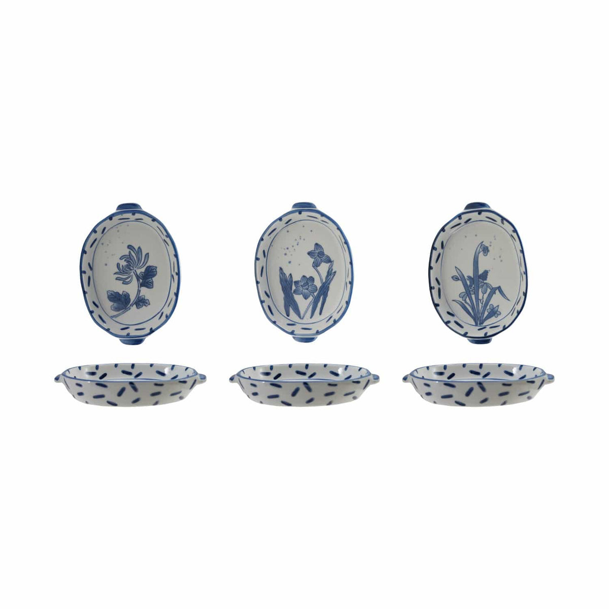 Creative Co-op Hand-Painted Stoneware Baker with Handles, 3 Available Styles (Each One Will Vary) - Little Miss Muffin Children & Home