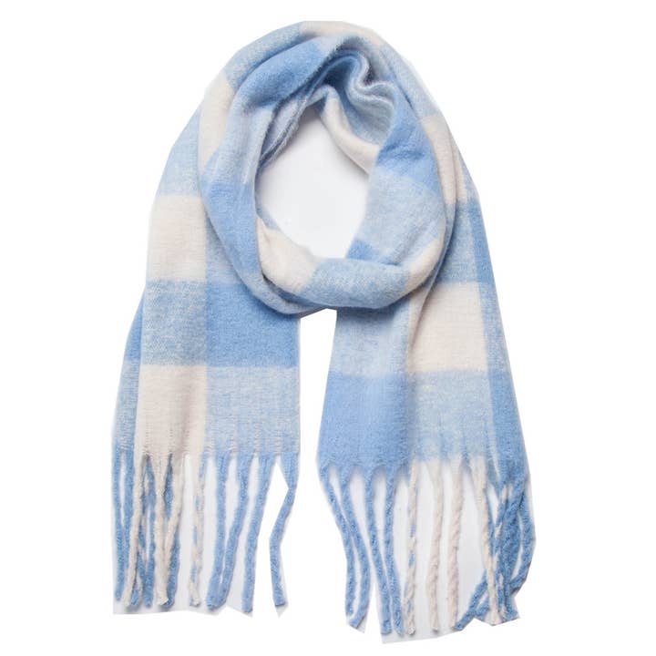 Accity Light Blue Chunky Plaid Mohair-Look Scarf with Fringe - Little Miss Muffin Children & Home