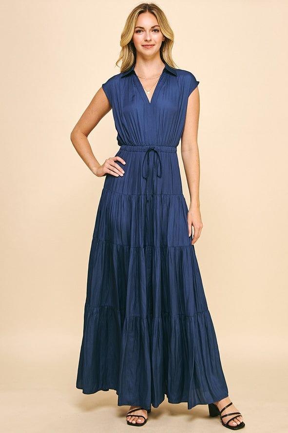 Pinch Pinch Sleeveless Tiered Maxi Dress in Dusty Navy - Little Miss Muffin Children & Home