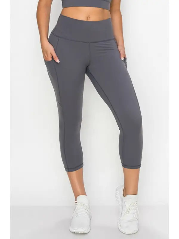 Yelete Super Soft Capri Leggings with Pockets in Charcoal - Little Miss Muffin Children & Home