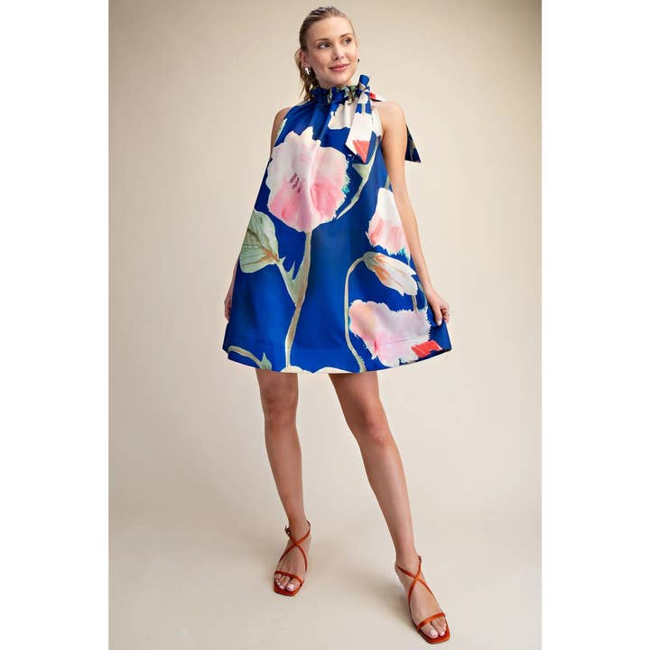 Glam Floral Print Ruffle Tie Neck Sleeveless Mini Dress - Little Miss Muffin Children & Home