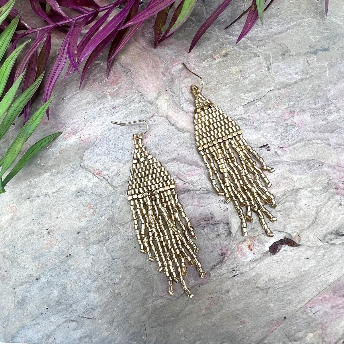 Anju Jewelry Seed-Bead Tapered Fringe Earrings – Shimmering Gold - Little Miss Muffin Children & Home