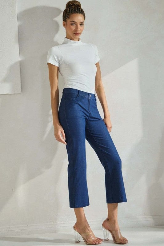 Yelete Straight Leg Cropped Pants in Denim Blue - Little Miss Muffin Children & Home