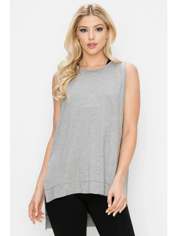 Yelete Side Slit Sleeveless Top in Heather Grey - Little Miss Muffin Children & Home