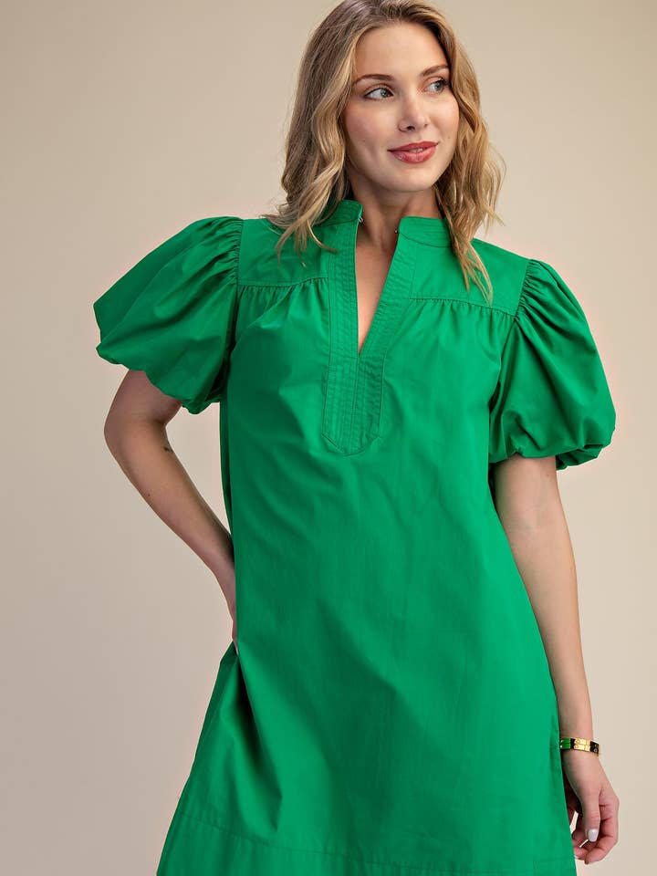 Glam V-Neck Bubble Sleeve Mini Dress in Green - Little Miss Muffin Children & Home
