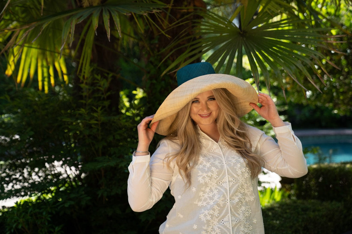 Shebobo Monica 7" Wide Brim Two Tone Packable Straw Sun Hat - Little Miss Muffin Children & Home