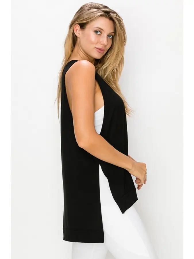 Yelete Side Slit Sleeveless Top in Black - Little Miss Muffin Children & Home