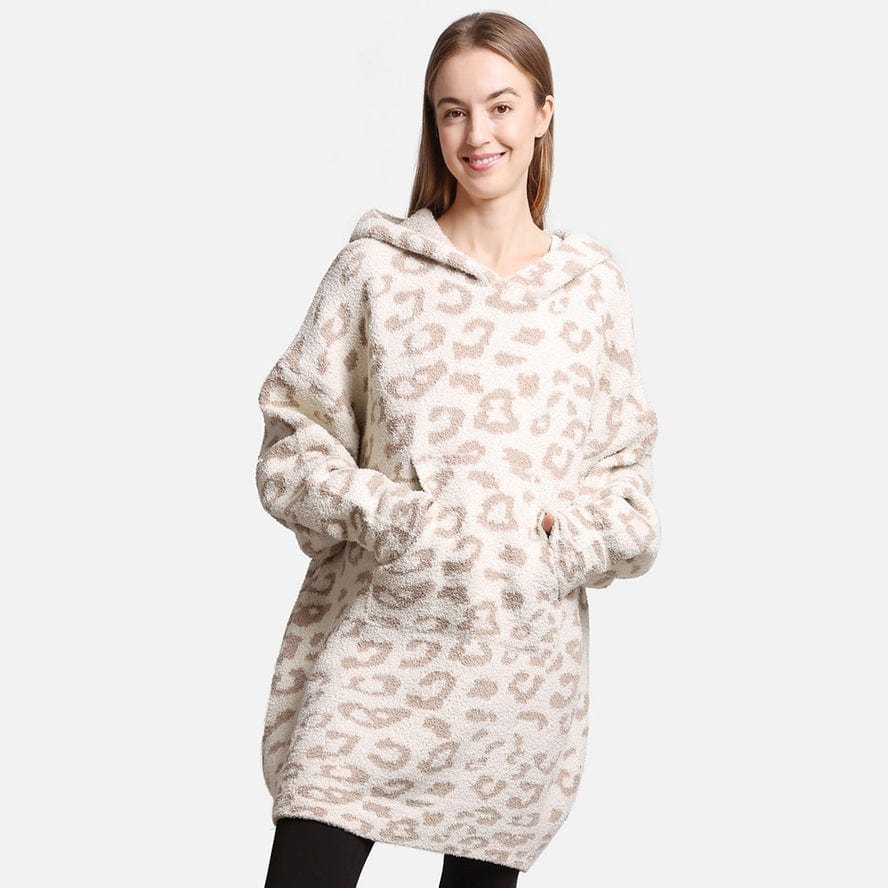 Fashion City Fashion City Leopard Print Soft Hooded Snuggie with Pockets, Beige - Little Miss Muffin Children & Home
