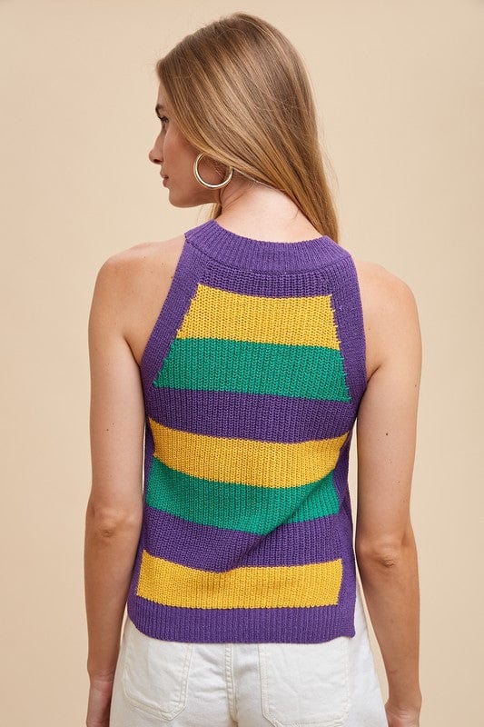 Vanilla Monkey Vanilla Monkey Mardi Gras Striped Halter Sweater Tank - Little Miss Muffin Children & Home