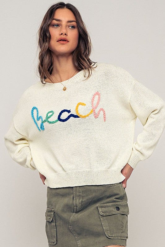 Urban Daizy Urban Daizy Beach Embroidered Crochet Knit Sweater in Ivory - Little Miss Muffin Children & Home