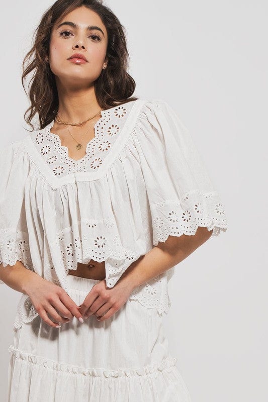 Fashion Week Flowing Hollow Laced Blouse in White - Little Miss Muffin Children & Home
