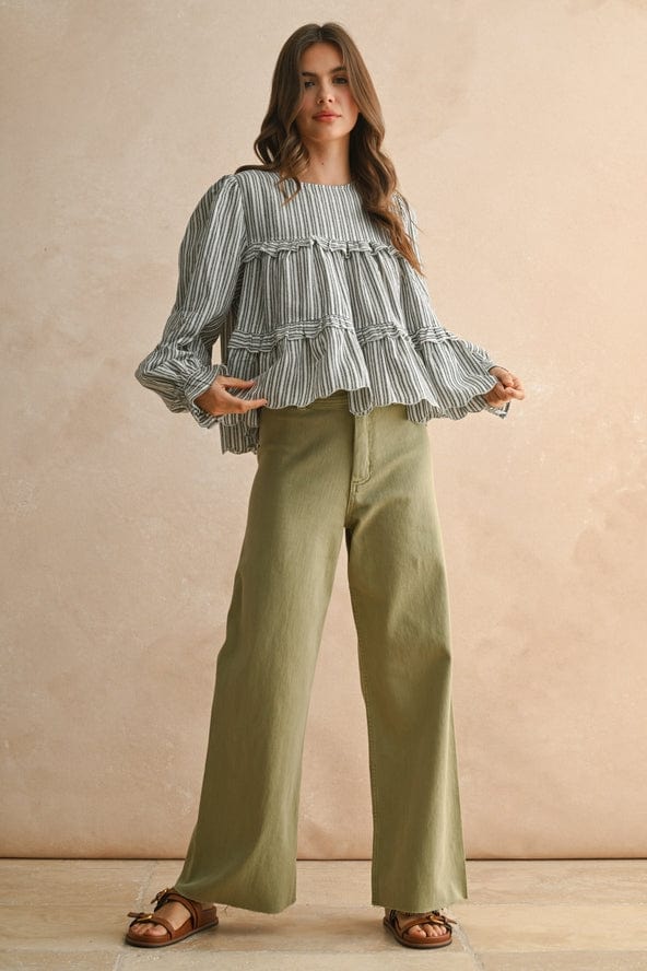 Miou Muse Straight Wide Leg Denim Pants in Dusty Sage - Little Miss Muffin Children & Home