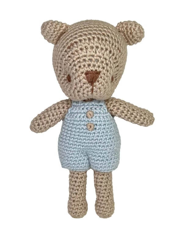 Petit Ami & Zubels Blue Bear Bamboo Crochet 5" Rattle - Little Miss Muffin Children & Home