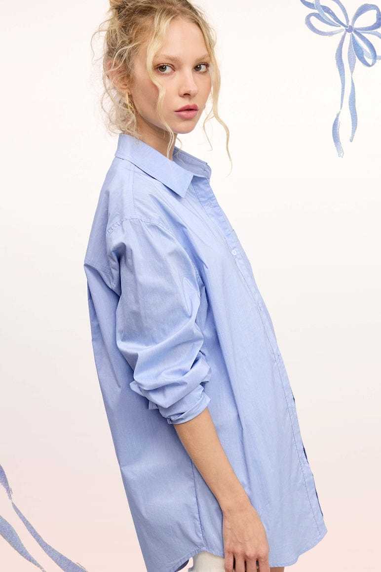 La Miel La Miel Button Down Poplin Shirt in Denim - Little Miss Muffin Children & Home