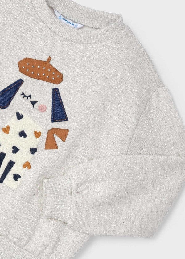 Mayoral Usa Inc Mayoral Embroidered Sweatshirt in Heather Stone for Girls - Little Miss Muffin Children & Home