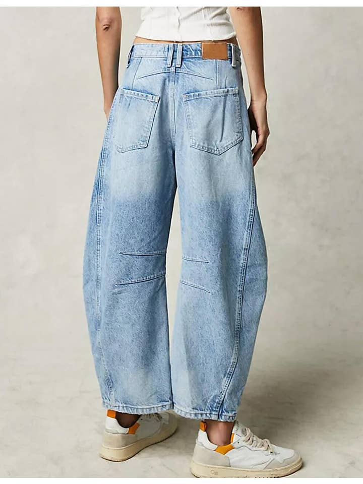 Sweetkama Misty Blue Ladies Mid Rise Wide Leg Barrel Jeans - Little Miss Muffin Children & Home