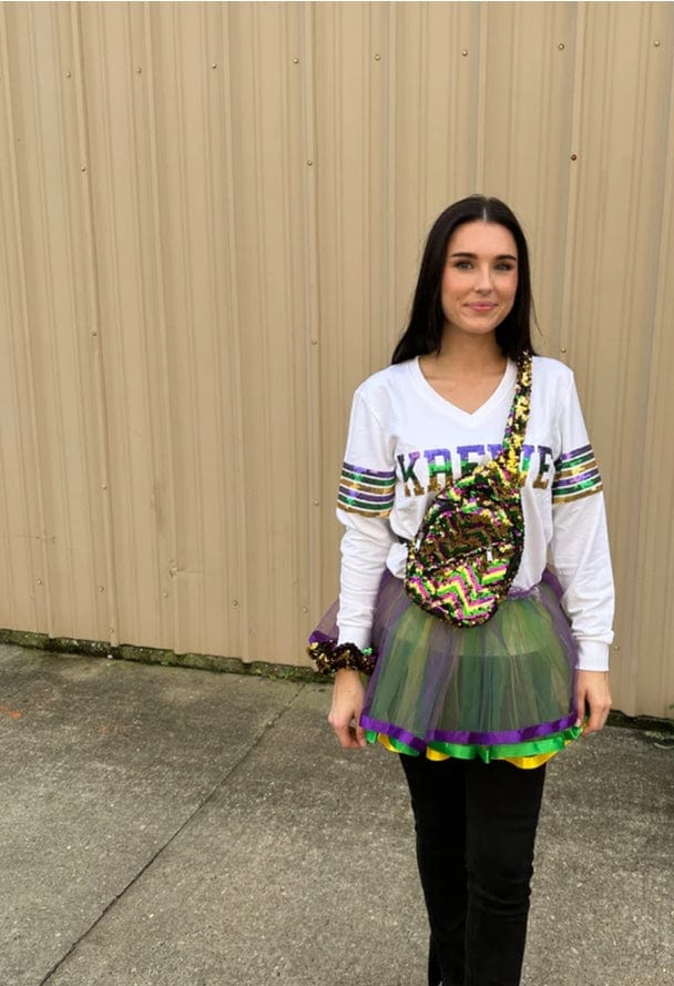Mardi Gras Creations Mardi Gras Creations Chevron Crossbody Sequin Purple, Green, and Gold Backpack - Little Miss Muffin Children & Home