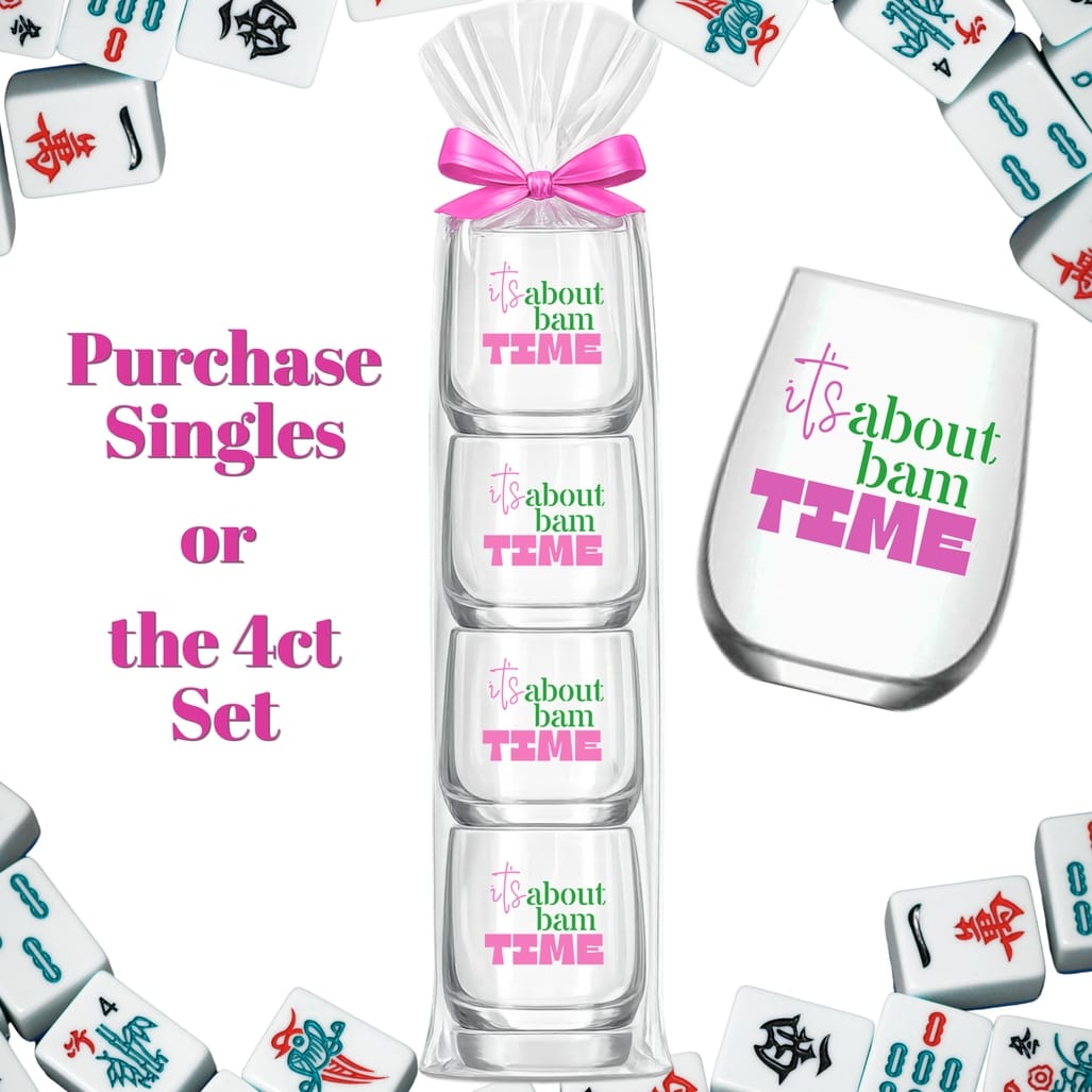 Fabuplates Mahjong Stemless 4 Ct Set Wine Glasses "It's About Bam Time" - Little Miss Muffin Children & Home